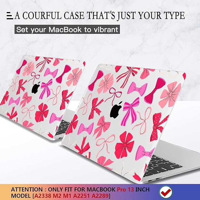 CISSOOK Compatible with MacBook Pro 13 inch 2025-2016 Release M2 M1 Chip A2338 A2251 A2289 A2159 A1989 A1706 Model, Plastic Hard Shell Case with Keyboard Cover&Screen Protector, Pink Bows