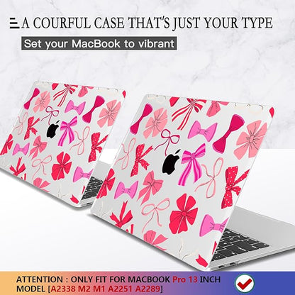 CISSOOK Compatible with MacBook Pro 13 inch 2025-2016 Release M2 M1 Chip A2338 A2251 A2289 A2159 A1989 A1706 Model, Plastic Hard Shell Case with Keyboard Cover&Screen Protector, Pink Bows