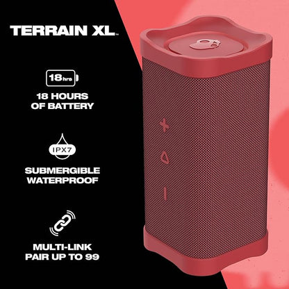 Skullcandy Terrain XL Wireless Bluetooth Speaker - IPX7 Waterproof Portable Speaker, 18 Hour Battery, Nylon Wrist Wrap, True Wireless Stereo (Red)
