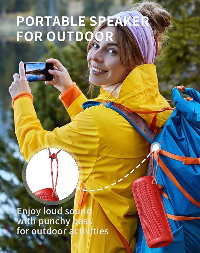 SOWO Portable Bluetooth Speaker, Waterproof IPX7, 25W Loud Wirelss Speaker with Big Audio and Punchy Bass, Outdoor Bluetooth for Party, Beach, Travel, Girls Gifts - Red
