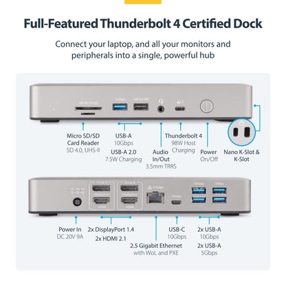 StarTech Thunderbolt 4 Dock, Quad 4K Win, Dual 4K Mac, 16-Port 40Gbps, 100W