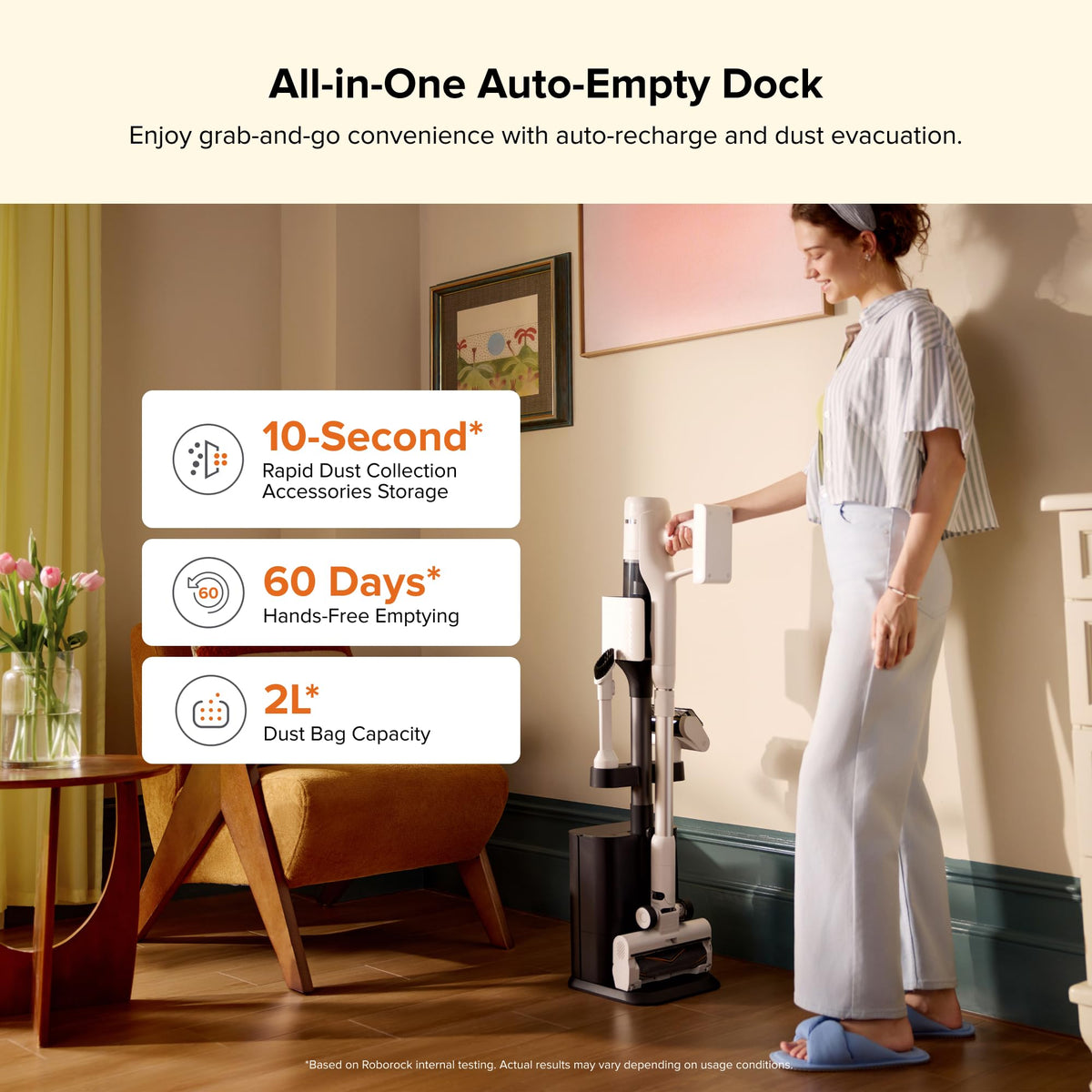 roborock H60 Hub Cordless Stick Vacuum Cleaner with Auto-Empty Dock, 60Min