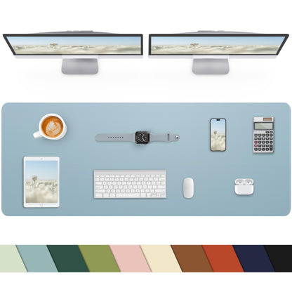 Leather Desk Pad Protector, Office Mat, Large Mouse Pad, Non-Slip Blotter, Laptop Pad, Waterproof Writing Pad for Office & Home (Grey Blue, 40" x 17")