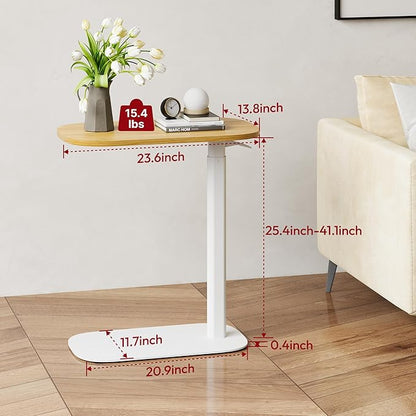 SANODESK Adjustable Overbed Bedside Table Pneumatic Adjustable Height Laptop Computer Standing Desk Cart with Tray, Hospital and Home Use(23.6" W x 13.8" D,Maple)