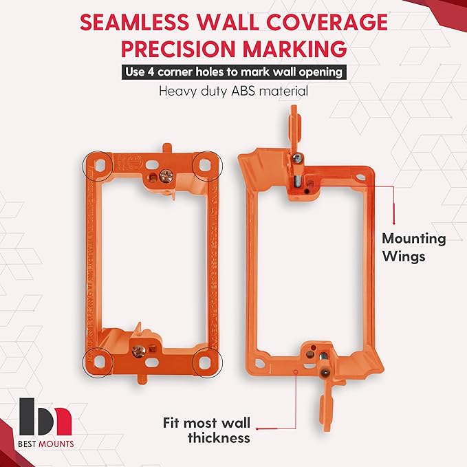 BestMounts - 1 Pack In Wall Cable Management Kit - Recessed Wall Plate Cable Pass Through Pair with Single Gang Low Voltage Mounting Bracket - TV Cord Hider for Wall Mounted TV ETL Listed