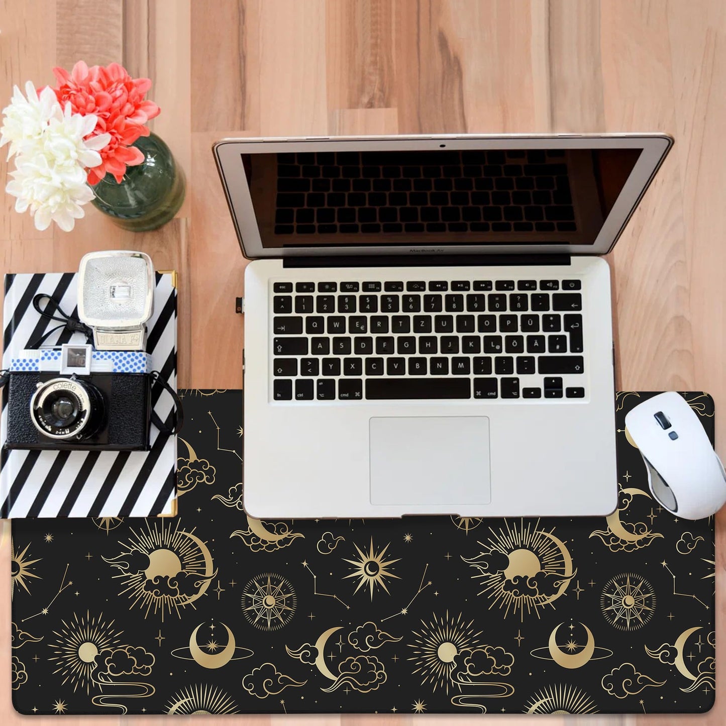 NITAHHHY Gaming Desk Pad Large Extra Length Clouds, Moon and Sun Mouse Pad Keyboard Laptop Non-Slip Waterproof with Rubber Base Thick Stitched Edge Mouse Mat for Office Home 35.4 x 15.7 Inches