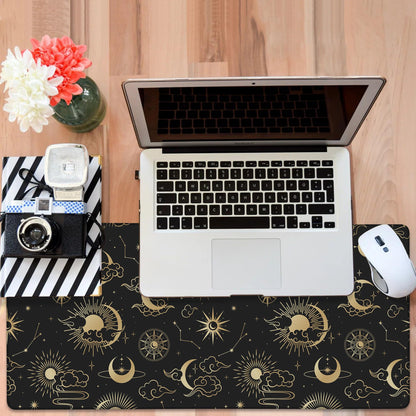NITAHHHY Gaming Desk Pad Large Extra Length Clouds, Moon and Sun Mouse Pad Keyboard Laptop Non-Slip Waterproof with Rubber Base Thick Stitched Edge Mouse Mat for Office Home 35.4 x 15.7 Inches
