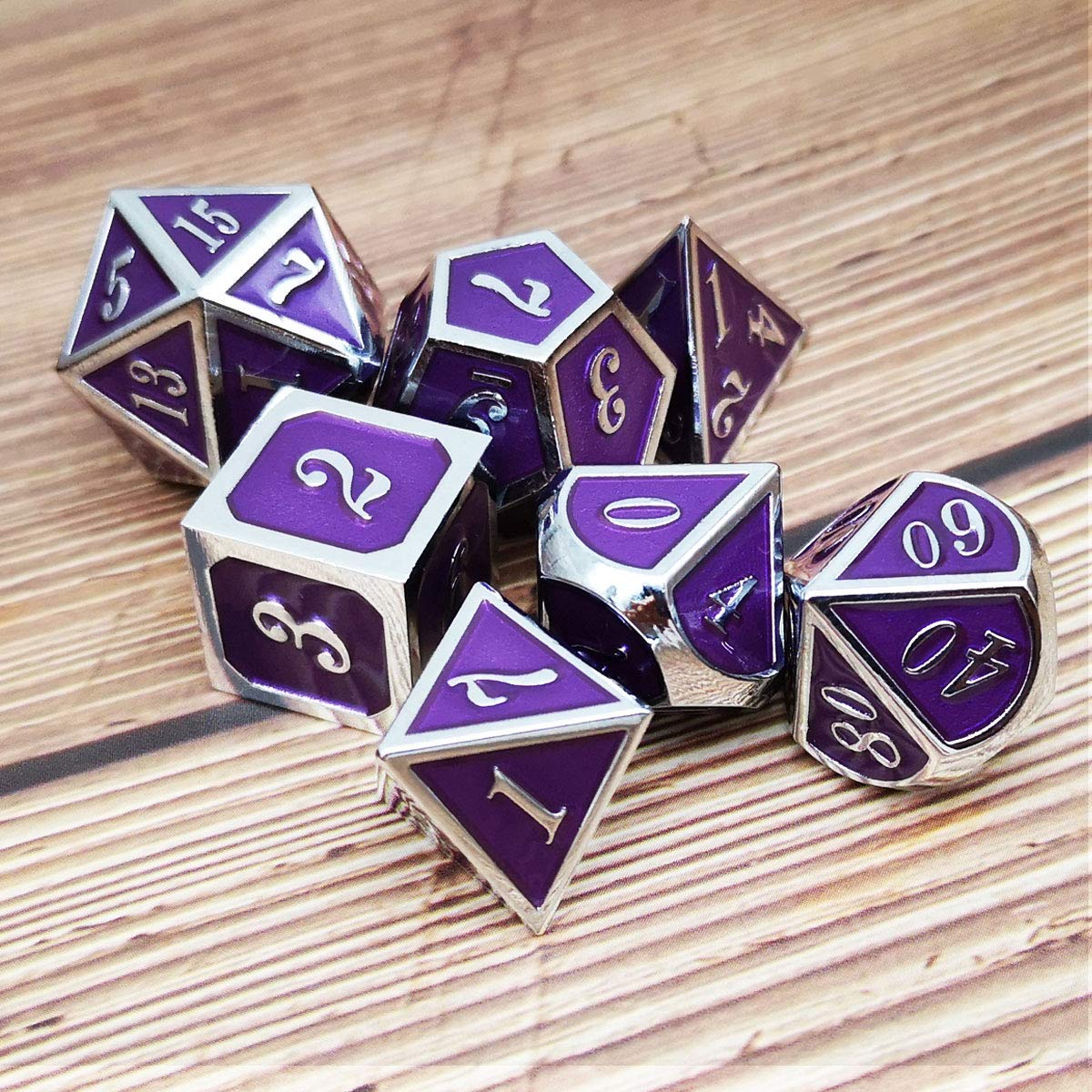 Haxtec Metal DND Dice Set, 7 Pcs Royal Purple Polyhedral Dice for RPG