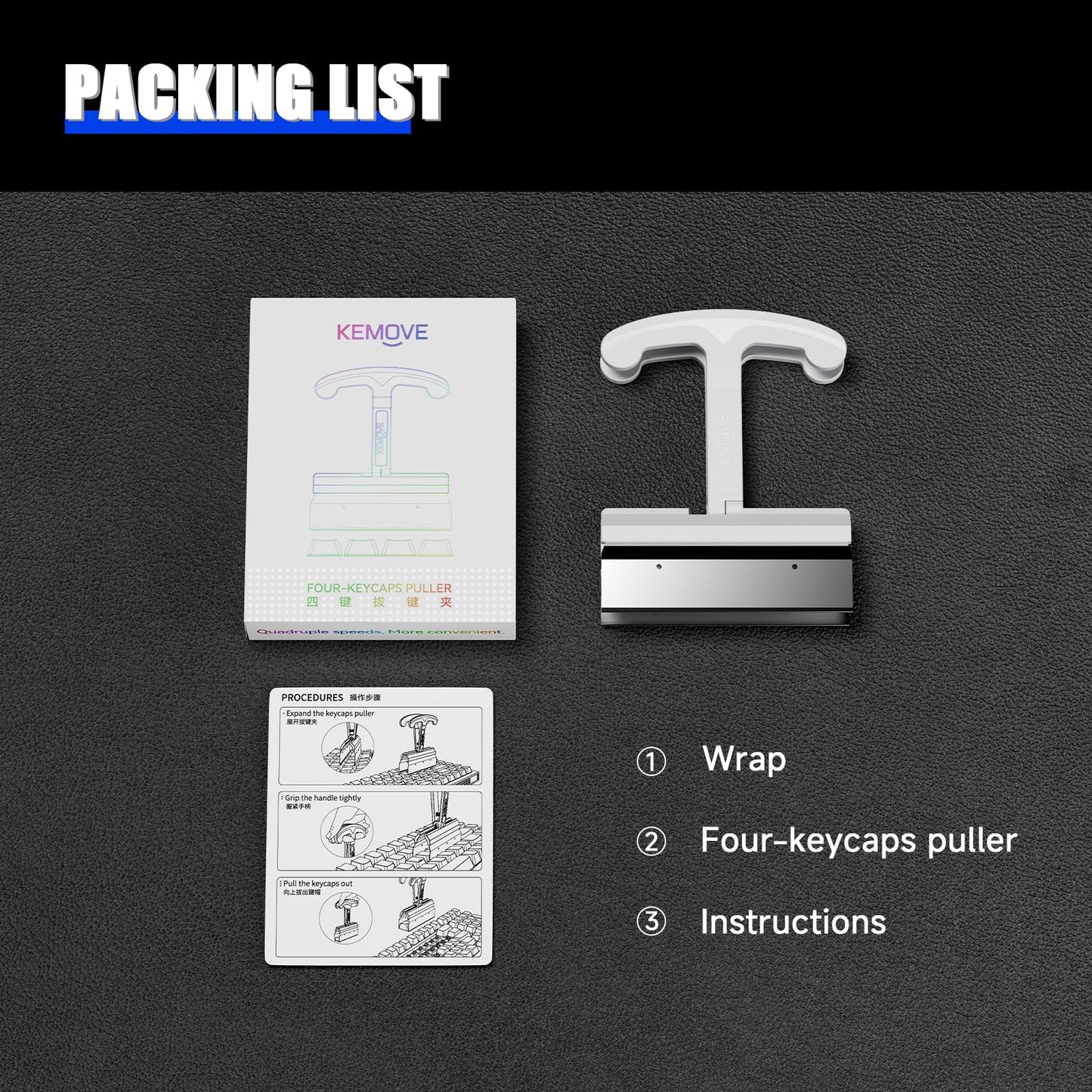 KEMOVE P11 4-Key Keycap Puller - Custom Gaming Mechanical Keyboard Cleaning and Removal Tool, Made with PC and 420 High-Carbon Stainless Steel, Suitable for Standard Layout Keyboards (White)