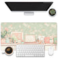 KOAIWPAE Desk Mat, Watercolor Pink Flowers Desk Pad, Green Leaves Flowers Large Gaming Mouse Pad for Desk, 31.5"x15.7" Extended Big Computer Keyboard Mouse Pad with Non-Slip Base and Stitched Edge