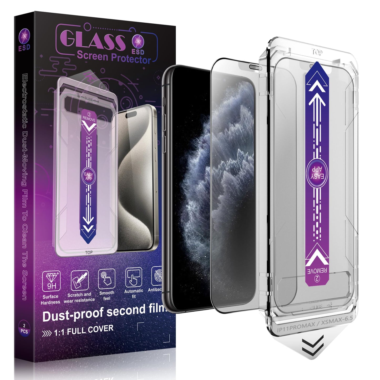 SHANG PIN JIA 2 Pack Matte Screen Protector for iPhone 11 Pro Max and iPhon XS MAX 6.5-Inch Auto Dust Removal, No Bubbles, Tempered Glass Film, Easy Installation