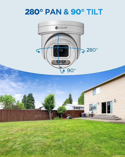 4COVR PoE PTZ Security Camera System 8 Channel, 8X 5MP IP PTZ Camera Two Way Audio, 280ｰ Pan 90ｰ Tilt 5X Optical Zoom, Smart Color Night Vision, Human Vehicle Detection, 4K NVR 2TB HDD, LY5XCP5M0808