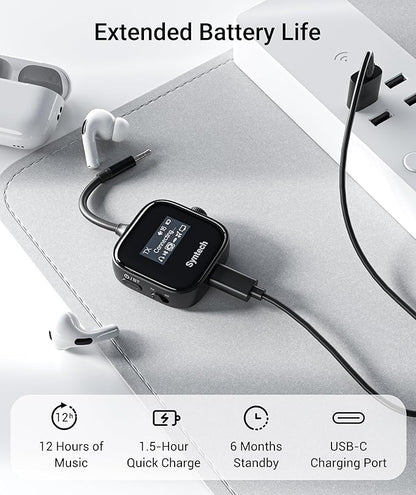 Syntech Airplane Bluetooth 5.4 Transmitter Receiver for 2 AirPods or Wireless Headphones, HD Display Low Latency 3.5mm AUX Jack Bluetooth Audio Adapter for Flying, TV, Car, Gym, Home Stereo