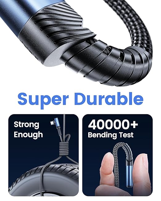 USB to USB C Cable [10ft, 2Pack ] USB A to Type C Right Angle Charger Cord 90 Degree Braided Fast Charging for iPhone 16/15/15 Plus/15 Pro/15 Pro Max/Samsung Galaxy S10 S10+, A15 A25, LG V30, Switch