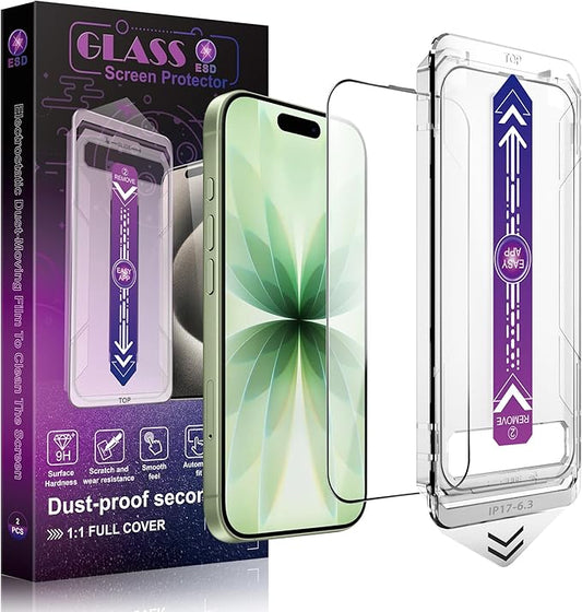 CHRYSHA 2-Pack Screen Protector Tempered Glass for iPhone 17 and iPhone 16 Pro 6.3-Inch, Auto Dust Removal, No Bubbles, High Definition Clear, Easy Installation