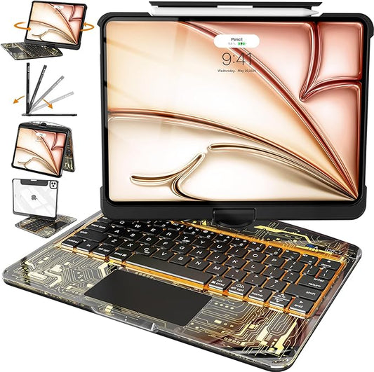 Intermerge Transparent Case with Keyboard for iPad Air 11"(M4/ M3/ M2, 2026/2025/ 2024), Air 5th/4th, Pro 11" 2022-2018, 360° Swivel Multi-Touch Trackpad, 7-Color Backlit, Pencil Holder, Shadow Pulse