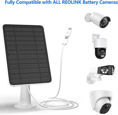 Solar Panel Charger Compatible with Reolink Argus 2E/Eco Ultra/Go PT Plus/Go Plus/Argus 3 Pro/Argus PT, 5W Solar Panels for Reolink Battery Camera, IP65 Waterproof 10ft Cable Secure Wall Mount, 2 Pack