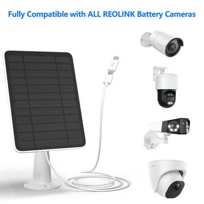 Solar Panel Charger Compatible with Reolink Argus 2E/Eco Ultra/Go PT Plus/Go Plus/Argus 3 Pro/Argus PT, 5W Solar Panels for Reolink Battery Camera, IP65 Waterproof 10ft Cable Secure Wall Mount, 2 Pack