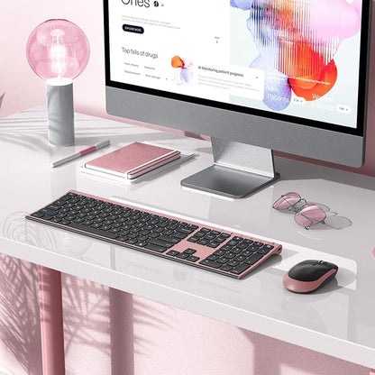 Wireless Keyboard and Mouse, Vssoplor 2.4GHz Rechargeable Compact Quiet Full-Size Keyboard and Mouse Combo with Nano USB Receiver for Windows, Laptop, PC, Notebook-Black and Rose Gold