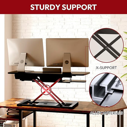 SANODESK 40" Electric Standing Desk Converter， Height Adjustable Riser for Office Home,Dual Monitor and Laptop Workstation with Large Keyboard Tray,Black Color