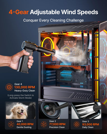 ZOAIVR Compressed Air Duster, 130,000RPM Ultra-Powerful Electric Air Duster