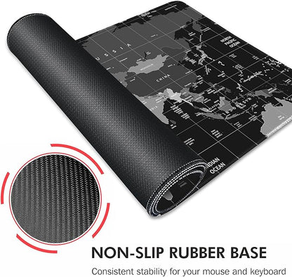 Galdas Gaming Mouse Pad XXL XL Large Long Extended Big Mousepad Non-Slip Rubber Keyboard Desk Pad with Stitched Edges for Laptop Home Office (31.5x11.8x0.08 Inch) … (Black World Map)