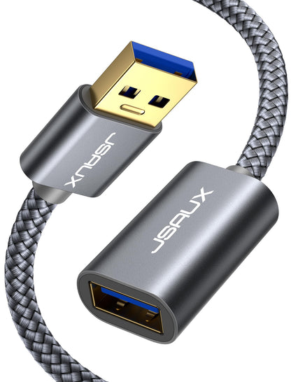 JSAUX USB 3.0 Extension Cable 0.5M, USB A Male to Female Extension Cord Durable Braided Material Fast Data Transfer Compatible with USB Keyboard, Flash Drive, Hard Drive, Xbox-Grey