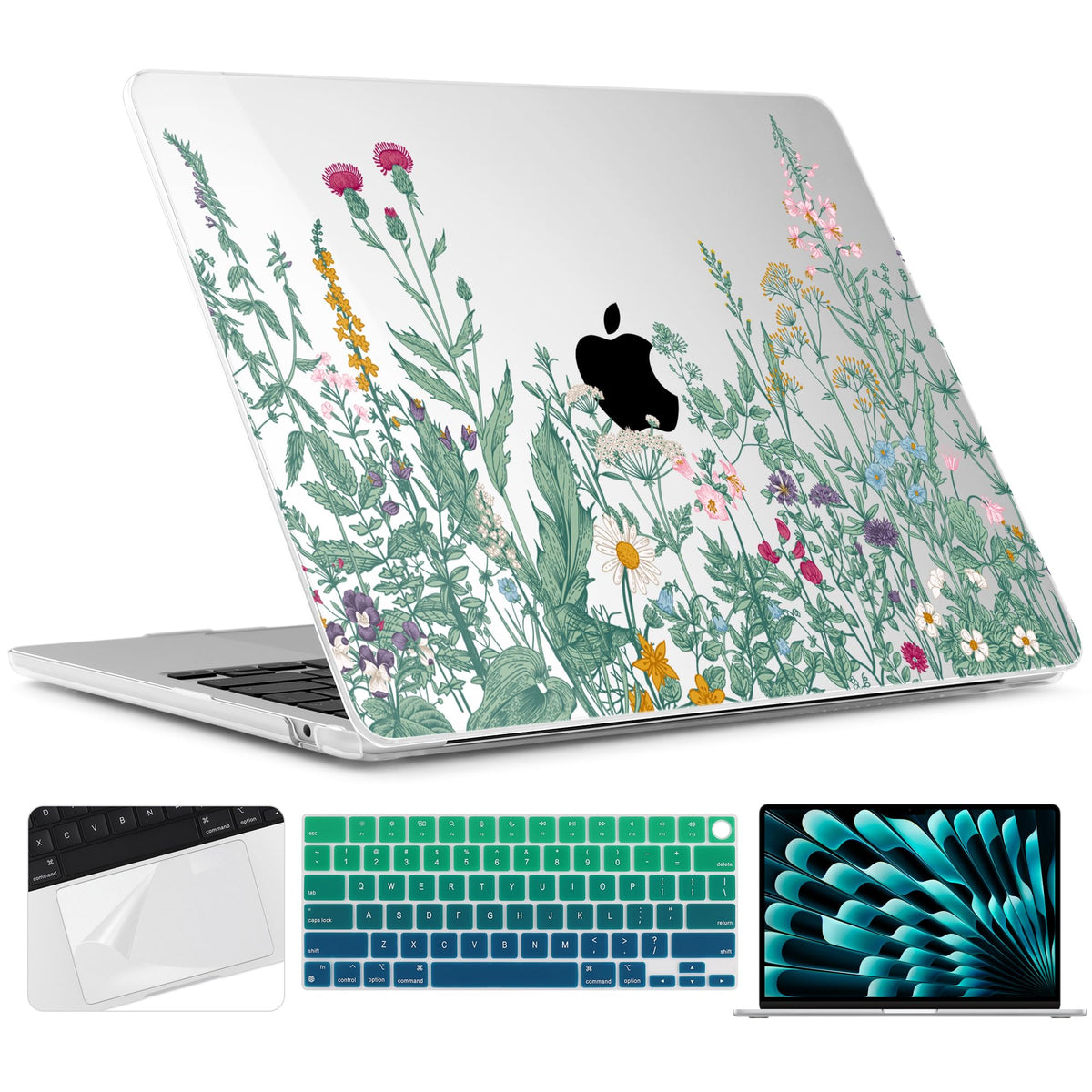 TWOLSKOO for MacBook Air 15 inch Case 2026 2025 2024 2023 Release M5 A3448 M4 A3241 M3 A3114 M2 A2941, Plastic Hard Shell & Screen Protector & Keyboard Cover & Type C Adapter, Graphite Marble