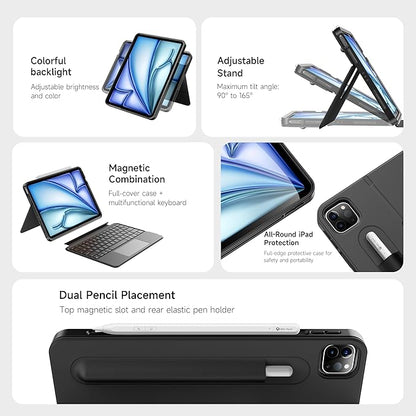 HOU for iPad Air 13 Inch Case Keyboard (M3/M2 2025), Detachable Keyboard Case for iPad Pro 13 M4 /12.9 inch 6/5/4/3rd (2024-2018), Magnetic Rotatable Stand, Multi-Touch Trackpad, 7-Color Backlight