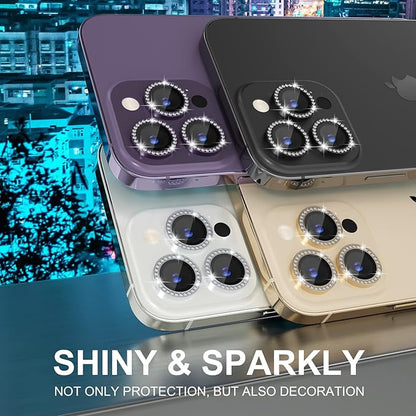 Choiche [3+1 for iPhone 14 Pro/iPhone 14 Pro Max Camera Lens Protector Bling, 9H Tempered Glass Camera Cover Screen Protector Metal Ring Decoration Accessories (Diamond-Purple)