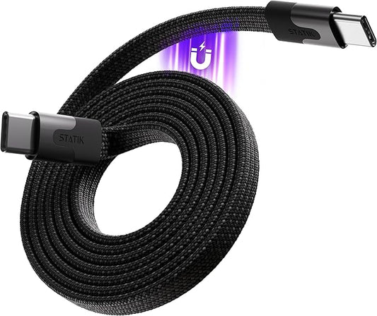 Statik MagStack Slim Pro - USB C to USB C Cable, Magnetic Anti Tangle Flat Type C Charger Fast Charging Cord, Magnetic Charging Cable, Compatible with iPhone, iPad & Android, 100W 3FT