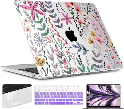 TWOLSKOO for M4 MacBook Air 13.6 inch Case 2025-2022 Release M4 A3240 M3 A3113 M2 A2681, Plastic Hard Shell & Screen Protector & Keyboard Cover & Trackpad Film, Tiny Flower