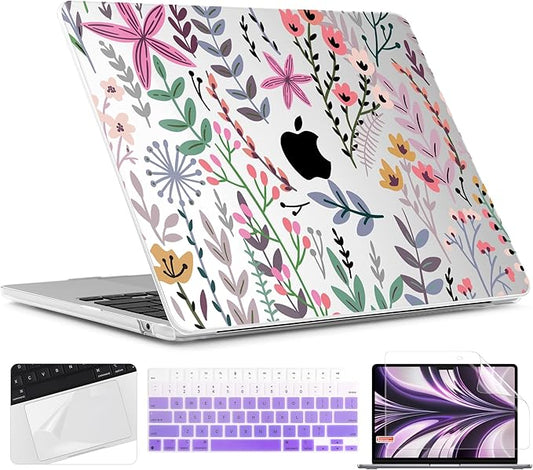 TWOLSKOO for MacBook Air 13 inch Case M5 2026 M4 2025 M3 M2 2024-2022 A3449 A3240 A3113 A2681, Plastic Hard Shell & Keyboard Cover & Screen Film for MacBook Air 13.6 inch Case, Tiny Flower