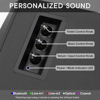Prosonic BT30(2023 Version) Active Powered Bluetooth Bookshelf Speakers, Studio Monitor, Home Theater, Turntable with Optical Input, Coaxial Input, 2X RCA Aux Line Input, 80 Watts, (Black)