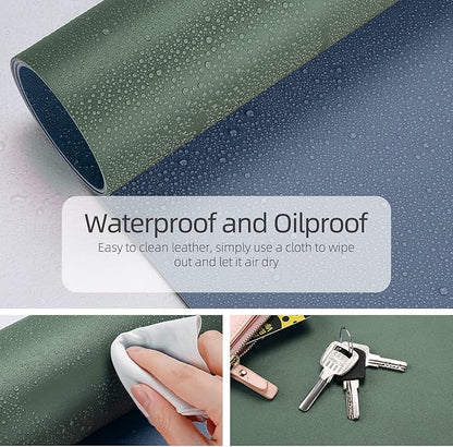 YSAGi Office Desk Pad, Desk Mat, 23.6" x 13.7" Ultra Thin Waterproof PU Leather Desk Blotter, Laptop Desk Pad Protector for Keyboard, Desk Writing Pad for Office and Home (Dark Green+Dark Blue)