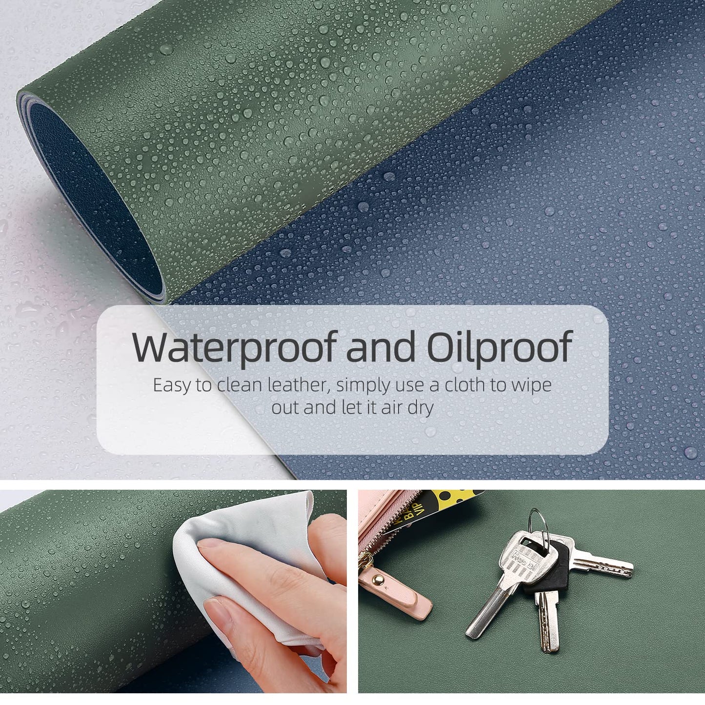 YSAGI Dual-Sided Desk Pad Protector, 31.5" x 15.7" Desk Mat with Non-Slip - Waterproof PU Leather Office Desk Blotter for Mouse, Keyboard, Writing, Dark Green+Dark Blue