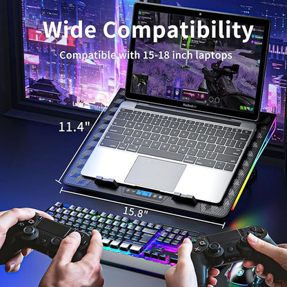 KeiBn Laptop Cooling Pad, Gaming Laptop Fan Cooling Pad with 15 Quiet Fans, RGB Laptop Cooler for 10-17.3 Inch, 4 Height Stands, 2 USB Ports - Blue