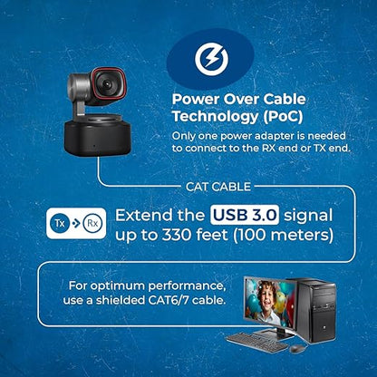 OREI USB 3.2 Over Ethernet HDbaseT Cat6 Extender LAN Upto 330 Feet - Extends 4 Ports USB-A Signal Over LAN Ethernet - Power Over Cable for Long Distance Extension Supports All Operating System
