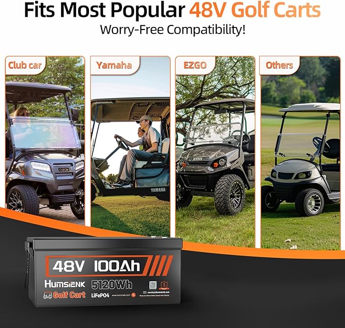 4PCS 48 Volt Lithium Battery for Golf Cart with 48V 15A Charger, 100A Lifepo4 Batterys Built-in Bluetooth 5.0 & 200A BMS, 15000+ Deep Cycle Lithium Battery, 42-58 Mile Ranges for Golf Cart