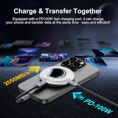 FP108 2TB Magnetic Portable SSD, External Solid State Drives with PD-100W and 2050MB/s USB-C 3.2 Gen 2x2, Play While Charging, Compatible with iPhone 16/15 Pro Max, Android, PC, Mac, Switch Lite