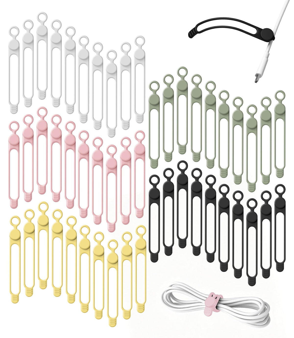 Nearockle Silicone Cable Ties, Cord Organizer Cable Management,2Sizes-Green