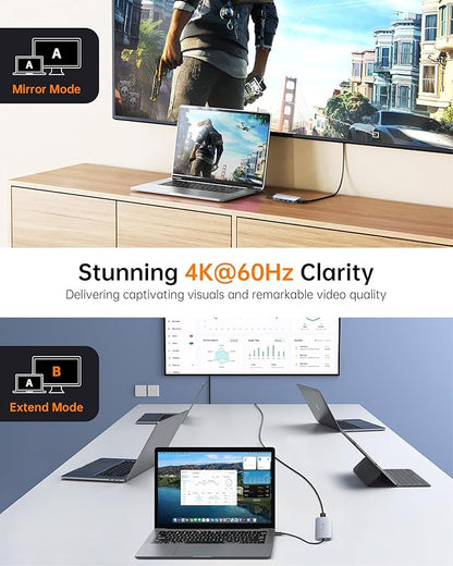 USB C Hub, 9 in 1 USB C Multiport Adapter with 4K@60Hz HDMI, 5 USB Ports, 100W PD, SD/TF USB C Adapter, USB C to HDMI Adapter, USB C Dock for MacBook Pro/Air, HP, DELL, Lenovo, ASUS Laptops NOVOO