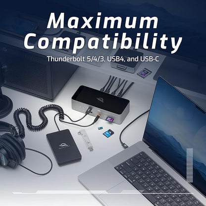 OWC 11-Port Thunderbolt 5 Docking Station, 2.5GbE, SD/Micro-SD Card Reader, Audio in/Out Jack, USB 3.2 Type-A Ports, 140W Power Delivery
