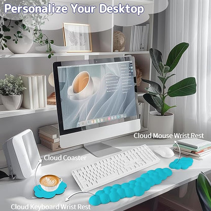 Cloud Wrist Rest for Keyboard and Mouse, Memory Foam PU Leather Keyboard Wrist Rest with Ergonomic Support, Non-Slip Base, Cute Arm Rest Pad & Palm Cushion, Office Desk Accessory, Scuba Blue