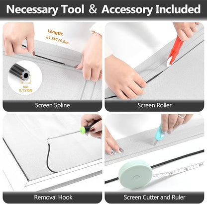 Window Screen Door Repair Kit, 39" x 78" Screen Door Mesh Replacement Kit, Durable Fiberglass Mesh Screen Roll with Tools for Windows Doors Patio and Porch Screens Replacement, Grey