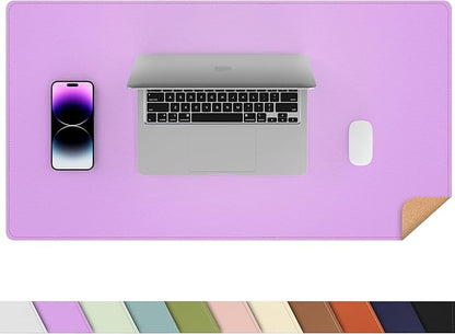 Leather Desk pad Protector, Large Desk mat with Natural Cork & PU Leather,Mouse pad,Non-Slip Office Desk Mat,Waterproof Desk Writing Pad for Office and Home (31.5in*17in,Purple)