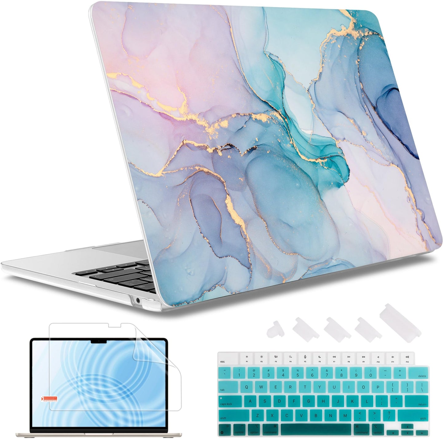 May Chen Case for MacBook Air 13/13.6 inch M5 A3449 M4 A3240 M3 A3113 M2 A2681, 2026 2025 2024-2022, Plastic Hard Shell with Keyboard Cover & Screec Protector, Gentle Marble