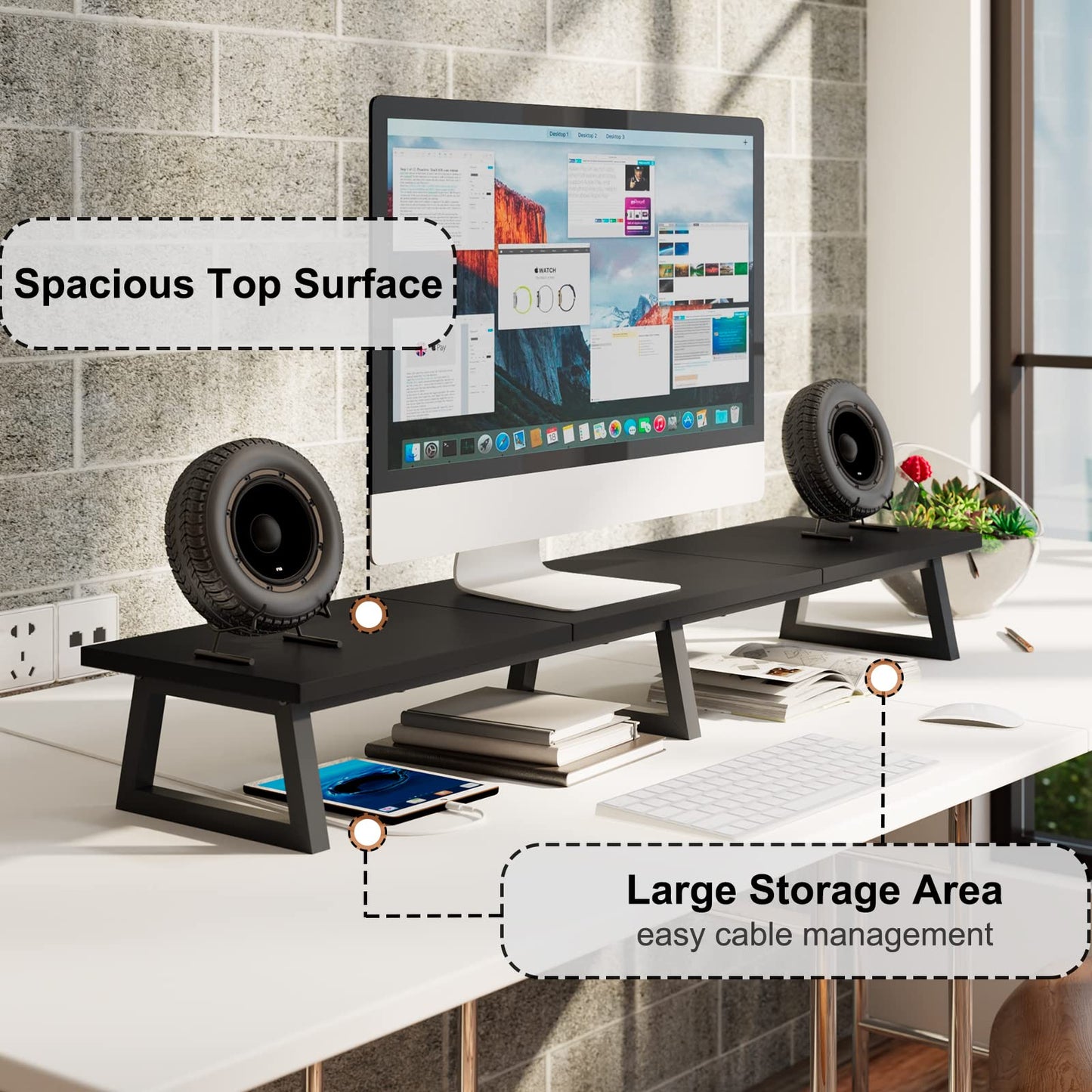 TEAMIX 42 inch Large Dual Monitor Riser, Desk Organizer Stand for TV Laptop