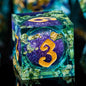 ARUOHHA DND Resin Dice Set 7Pcs Handmade Glitter Inclusions Sharp Edge Dragons Dice with Box, Role Playing Game RPG Lightning Polyhedral Dungeons D and D Dice Set