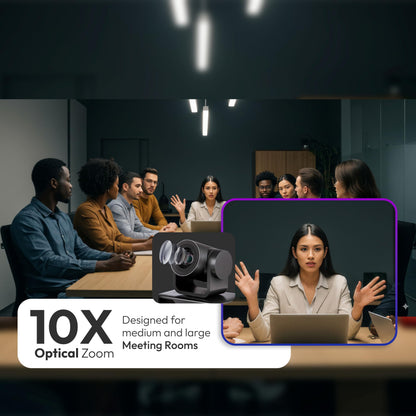 GoPresence Video Conferencing System – Full HD 1080p PTZ Camera with 10x Optical Zoom, 360° Omnidirectional Speakerphone, Noise Cancellation, Plug-and-Play USB.
